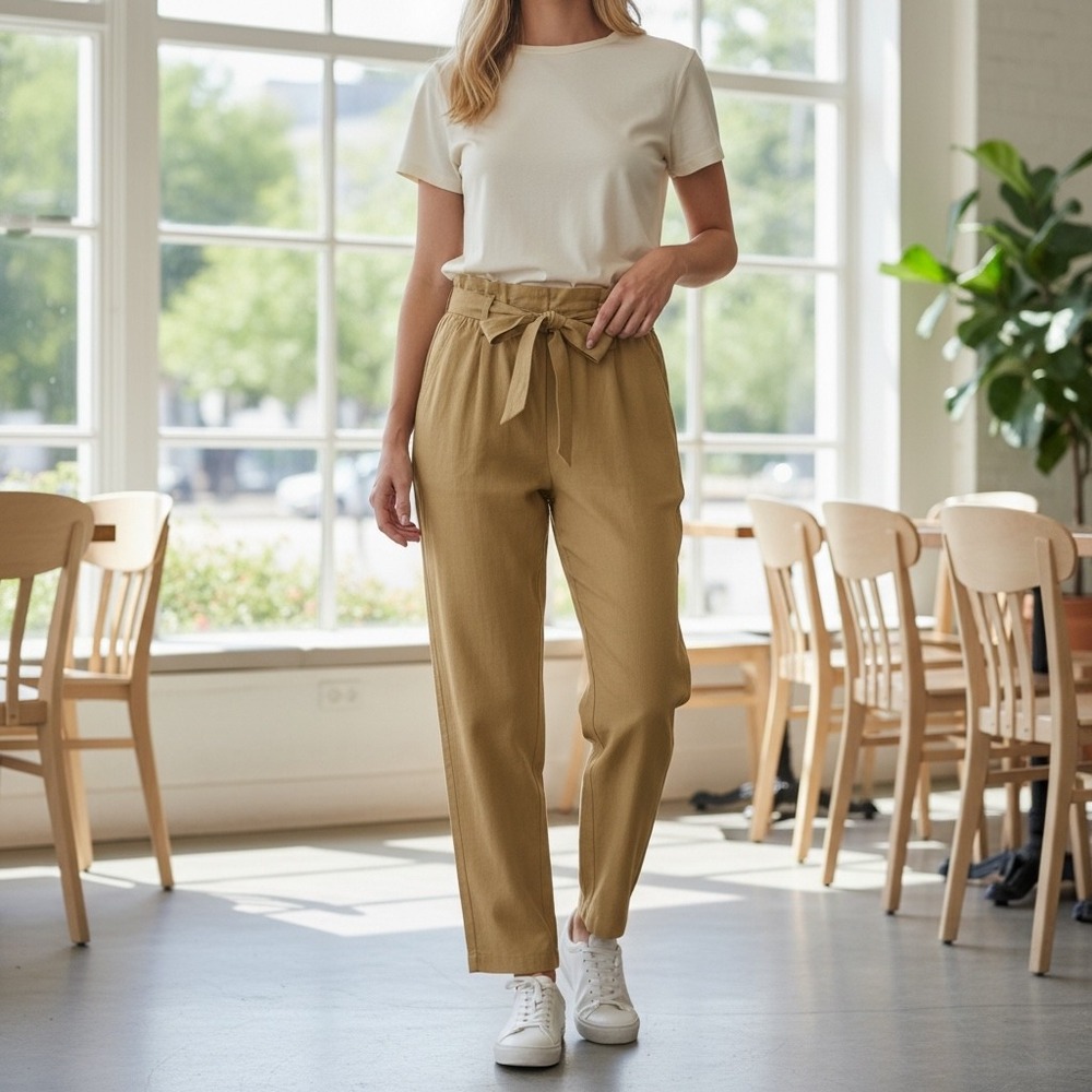 Who What Wear Womens XL Trousers‎ 27 Natural Waist Belted Elastic High Rise New